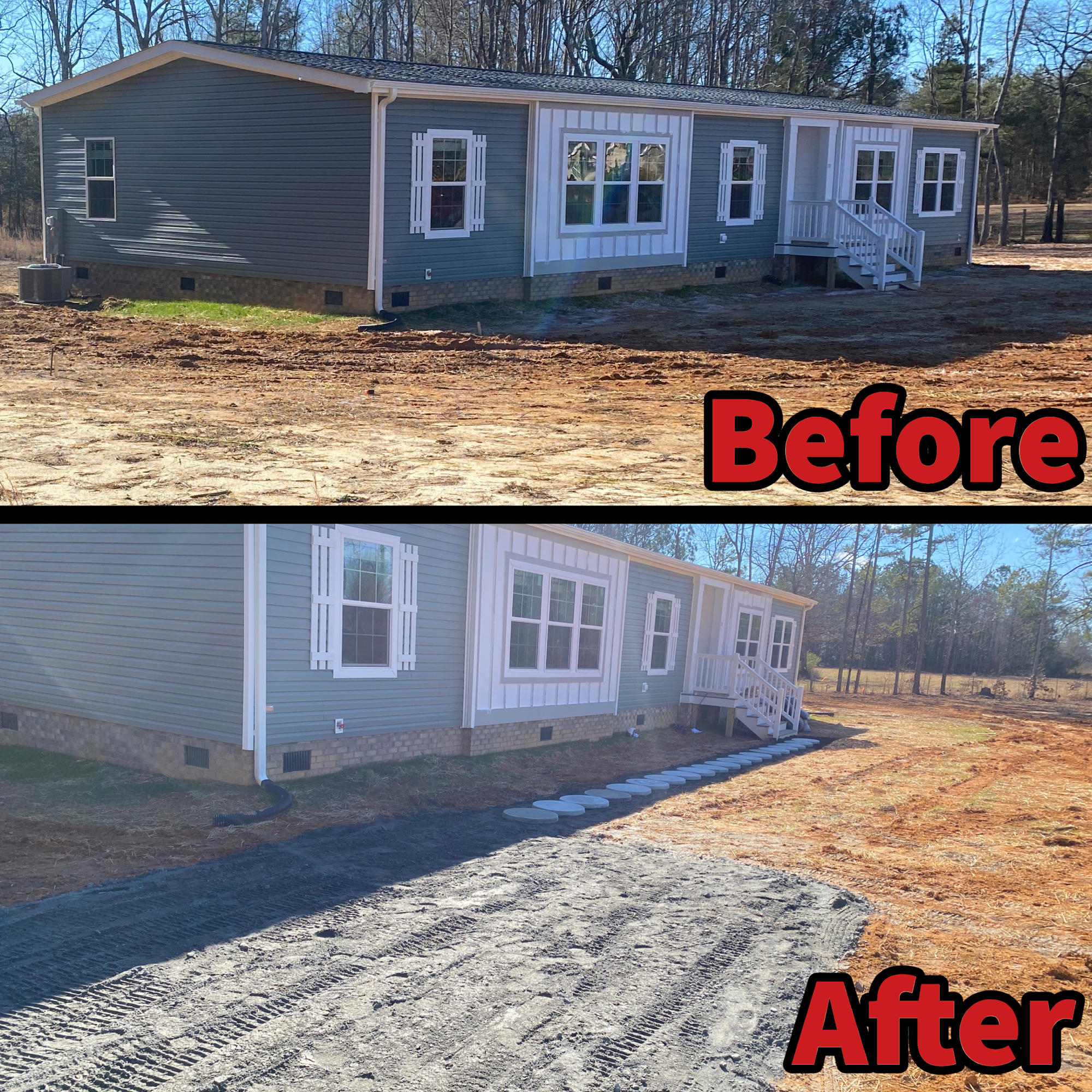 Crush and run driveway before and after