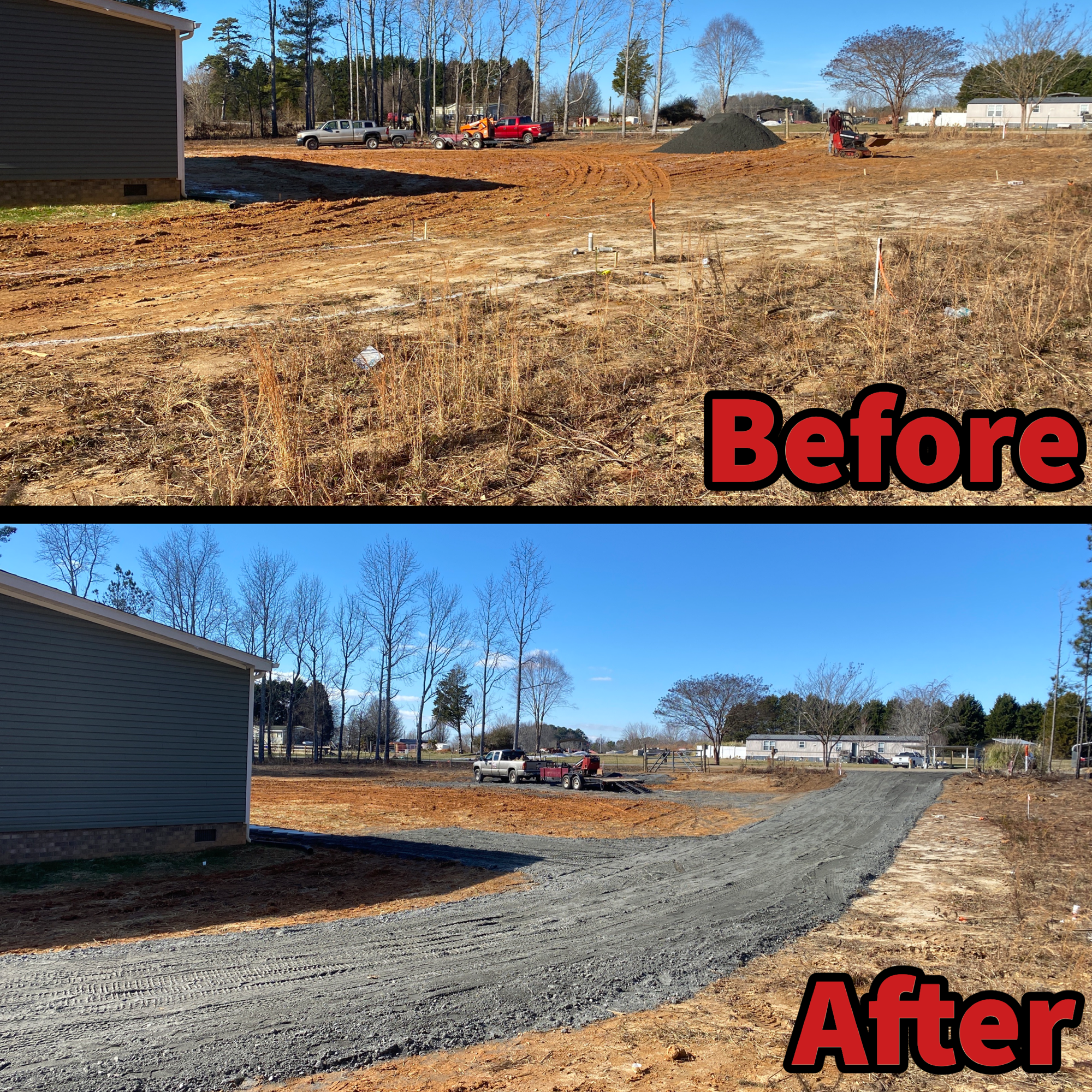 Crush and run driveway before and after